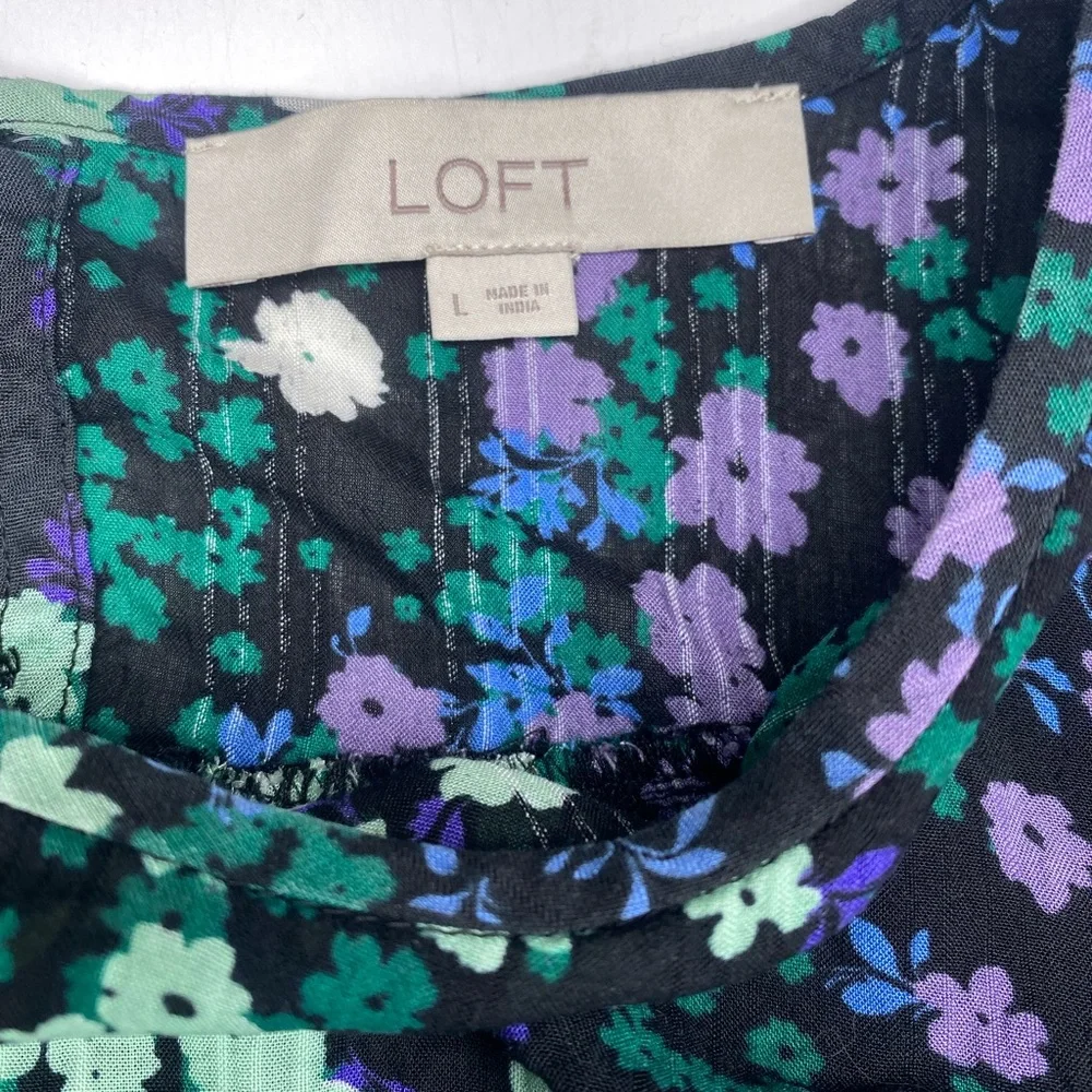 LOFT Floral Print Puff Sleeve Shirred Yoke Top Model Blend Sz Lg Like New
